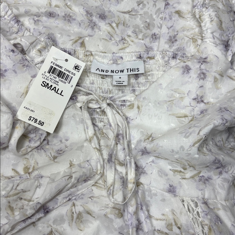 “And Now This” Crochet Trim Empire Waist Floral Maxi Dress White/Lilac NWT SizeS - Picture 11 of 12